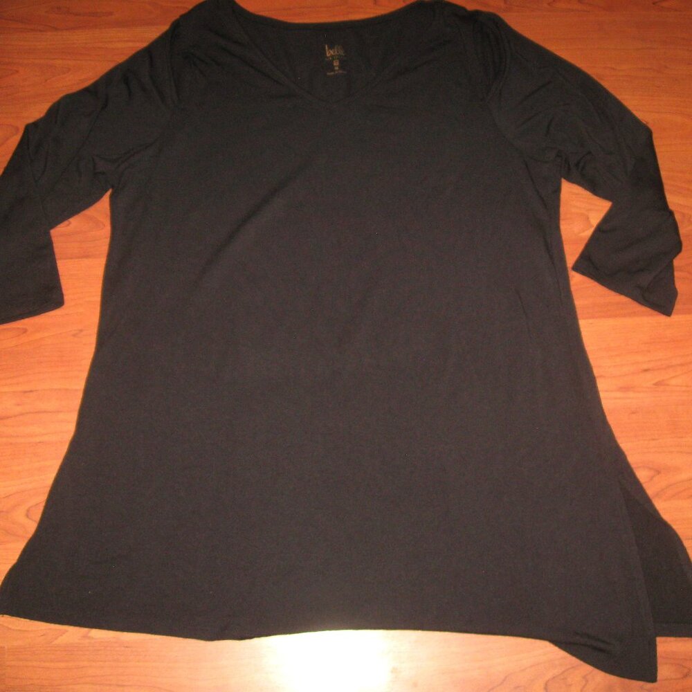Belle by Kim Gravel Black Cold Shoulder Tunic Top Blouse XS